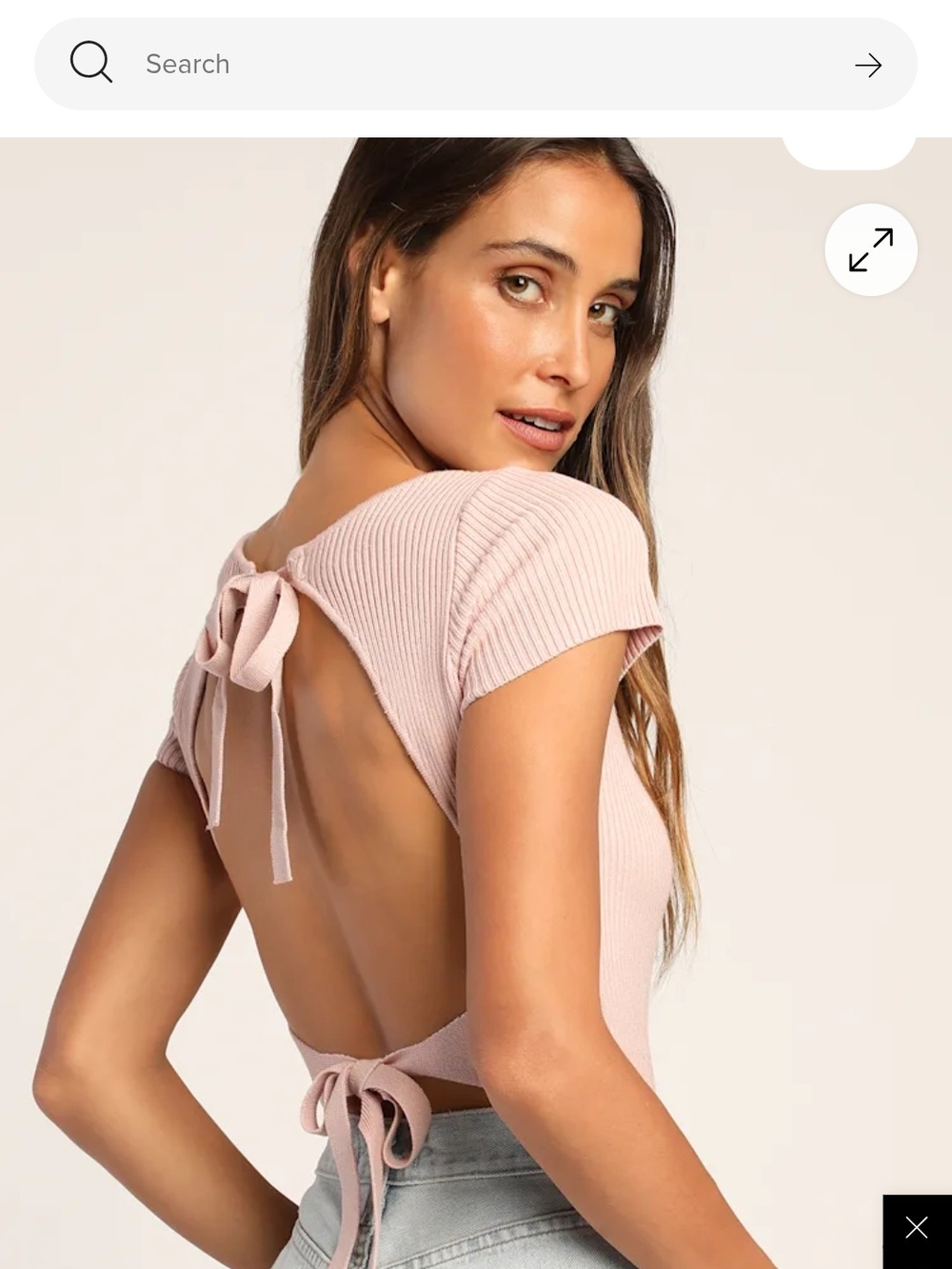 Lulu Open-Back Ribbed Tie-Back Bodysuit in Blush Pink